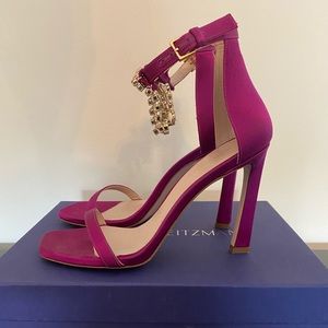 Stuart Weitzman Nudist Fringe Jewel Sandal in pink